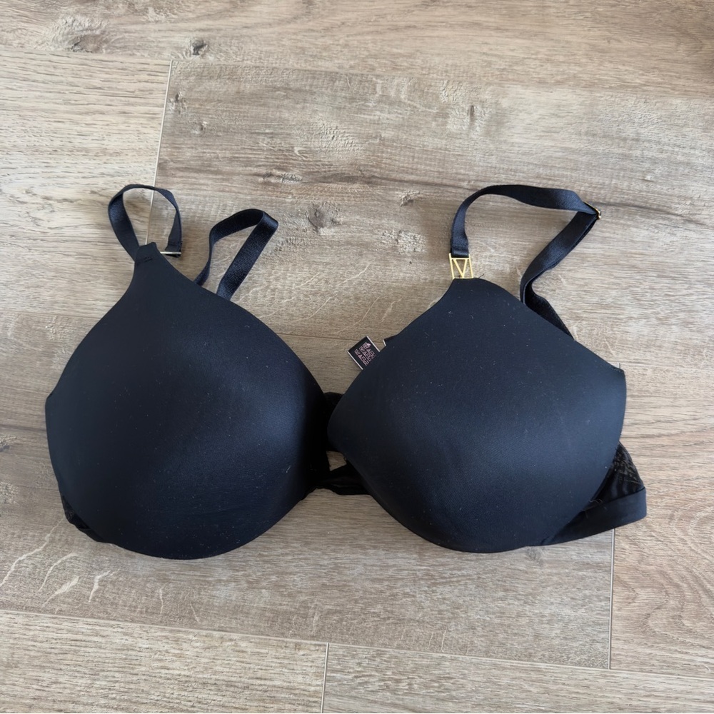 Victoria’s Secret Uplift Plunge Bra Solid Black Size 34DD Women’s Mesh Details